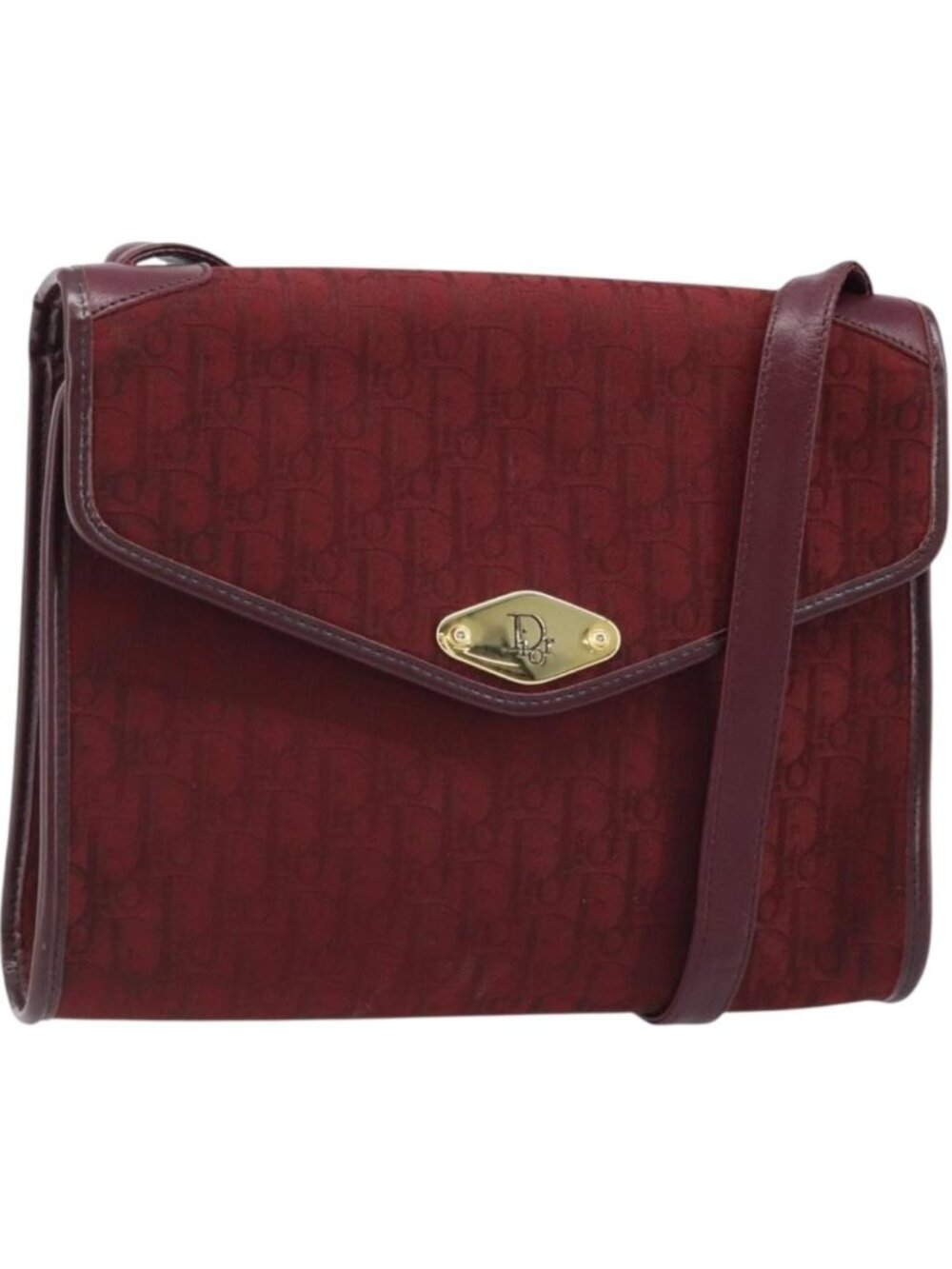 Christian Dior Trotter Canvas Shoulder Bag Red Gold